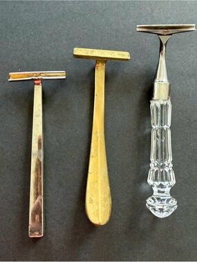 Waterford Crystal,solid brass and stainless steel  Set 3 manual razor handles